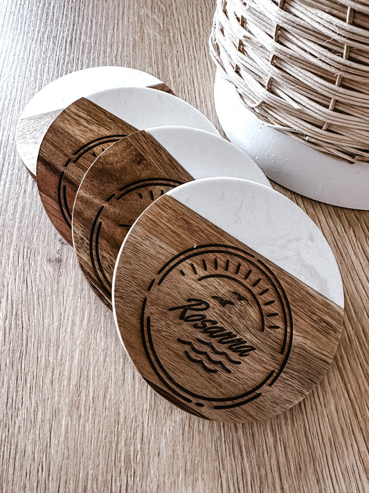 Marble/Acacia wood coasters